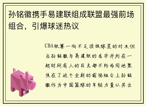 孙铭徽携手易建联组成联盟最强前场组合，引爆球迷热议